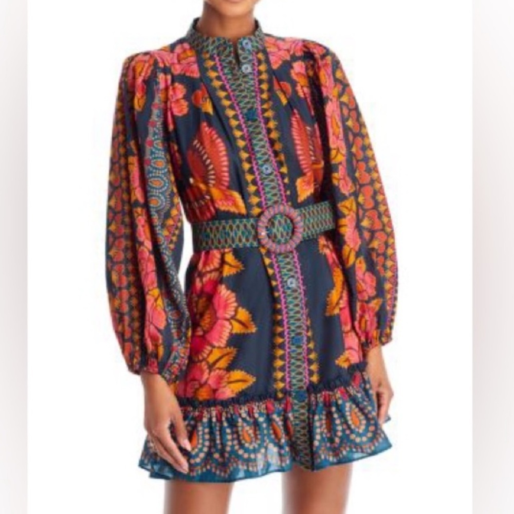 Farm Rio Ainika Sparkle Puff Sleeve Cotton Mini Dress SIZE SMALL NO BELT